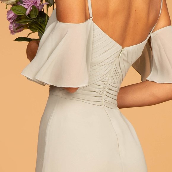 NEW SAGE COLOR Off Shoulder Straight Neck Prom Dress GSGL2615 - Picture 5 of 9